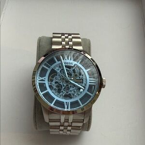 Fossil Silver Skeleton Dial Watch